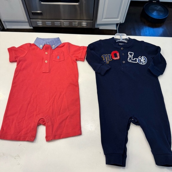 Ralph Lauren Baby Boy LOT OF 2 Rompers Navy L/S Salmon S/S W/ Collar NEW Sz 6 Mo - Picture 14 of 14